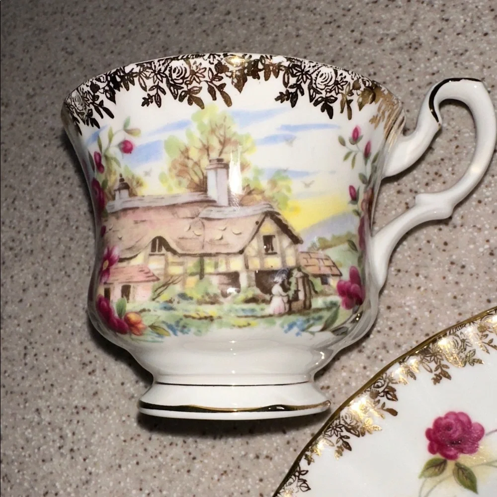 Royal Albert Four Seasons Series SPRING Country Scenes 3 piece set Teacup plates